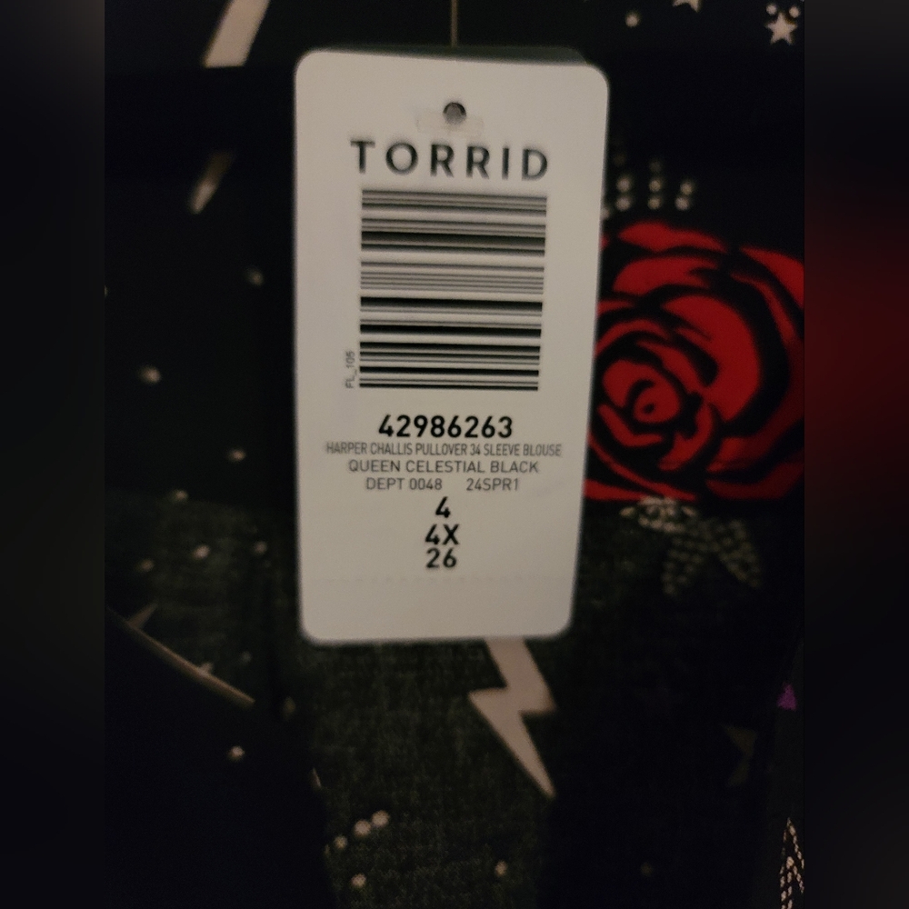 Torrid NWT Size 4 Harper Challis with 3/4 Sleeve & Purple/Red Celestial Design - Picture 2 of 4